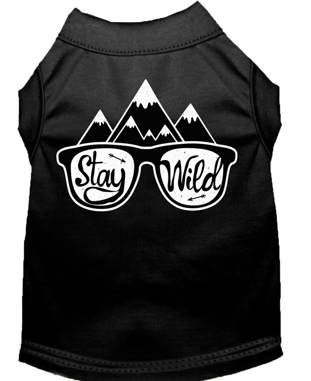 Stay Wild Screen Print Dog Shirt Black Sm